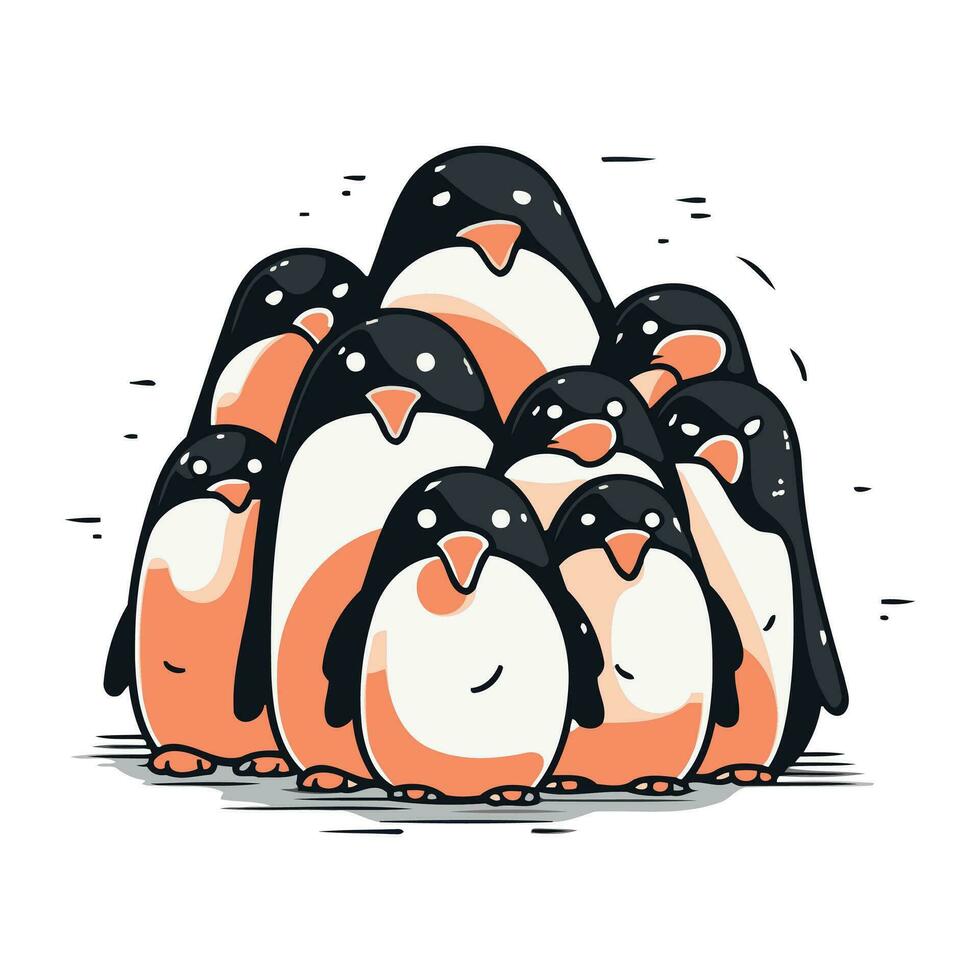 Penguins. Cute cartoon penguins. Vector illustration.