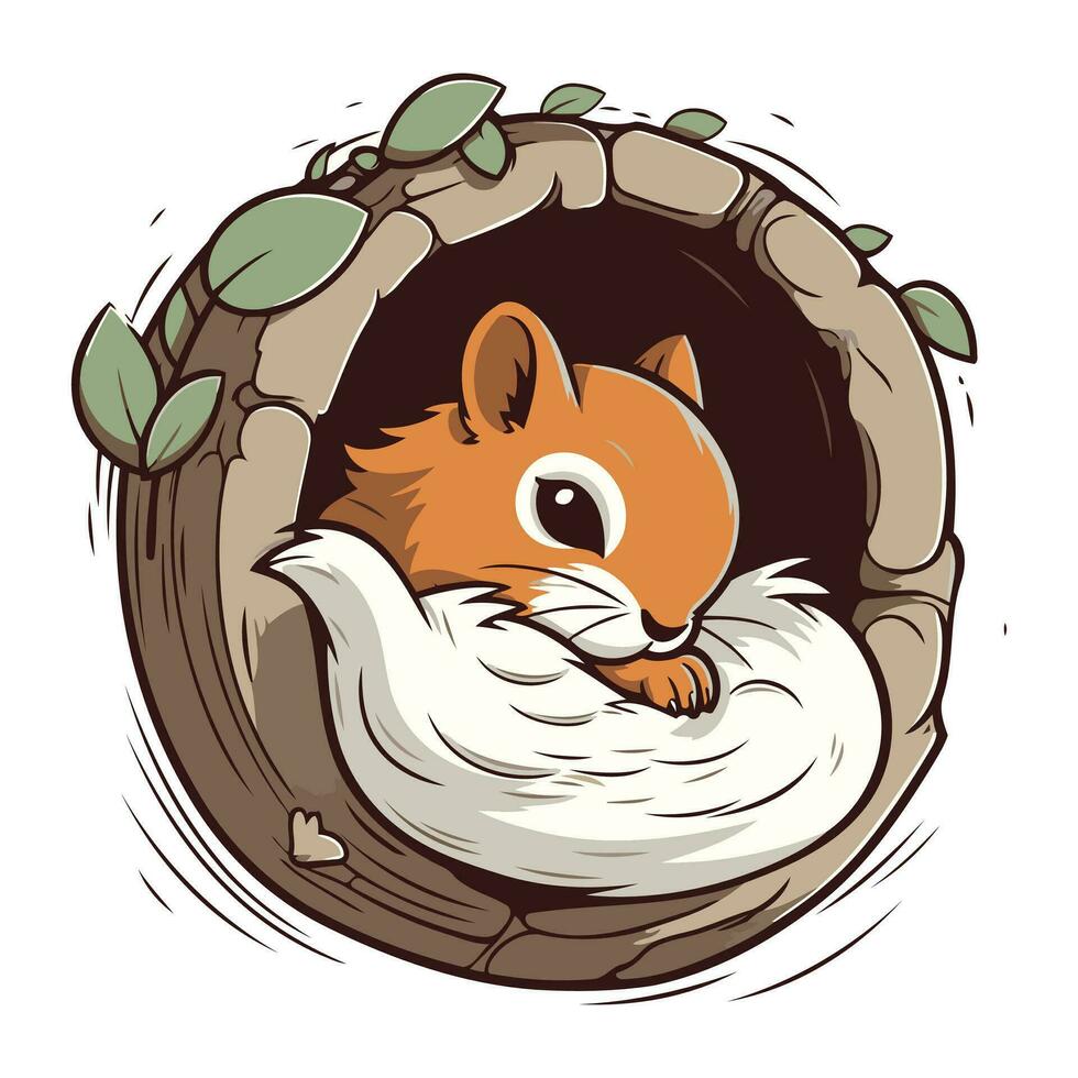 Squirrel in a hole. Vector illustration of a squirrel in a hole.