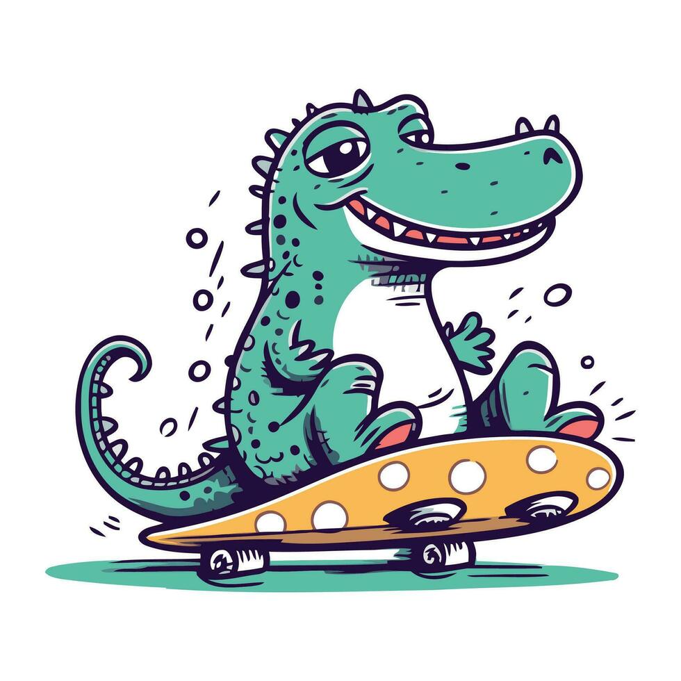 Cute crocodile rides on a skateboard. Vector illustration.