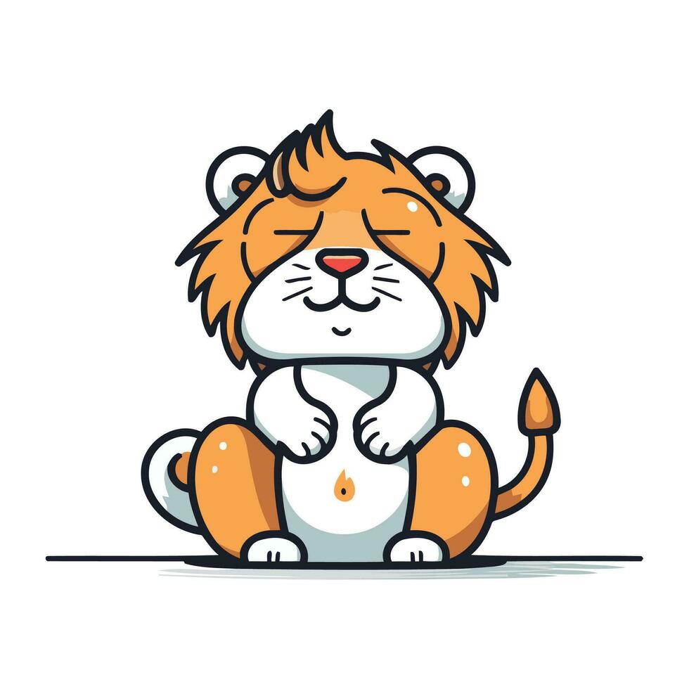 Cute cartoon lion. Vector illustration. Isolated on white background.