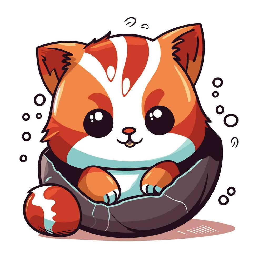 Cute cartoon kawaii little red panda sitting in a beanbag vector