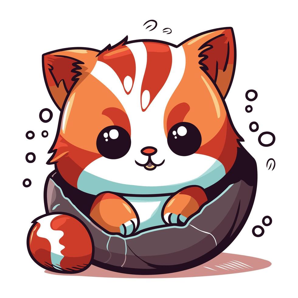 Cute cartoon kawaii little red panda sitting in a beanbag 33480803