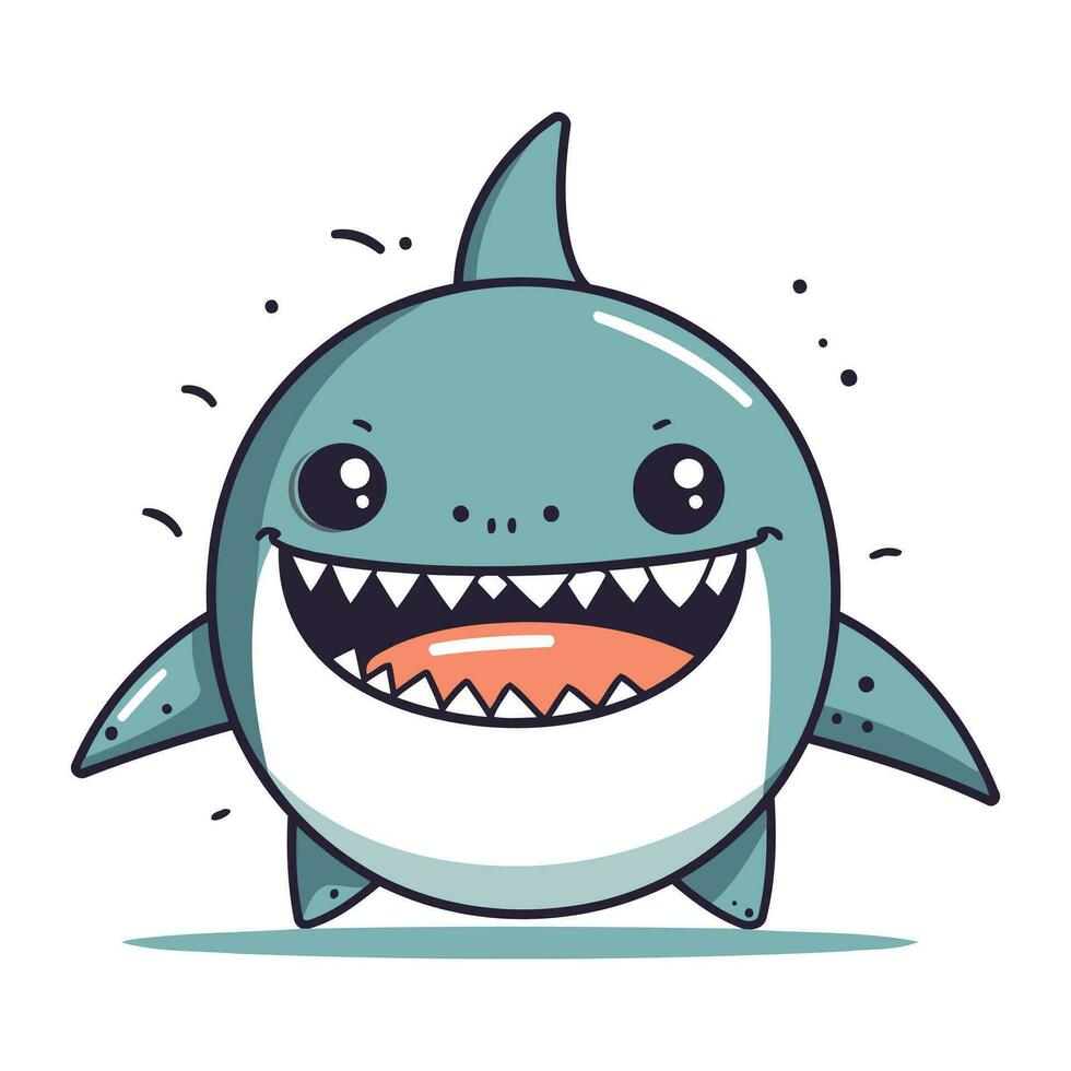 Cute cartoon shark. Vector illustration. Isolated on white background.