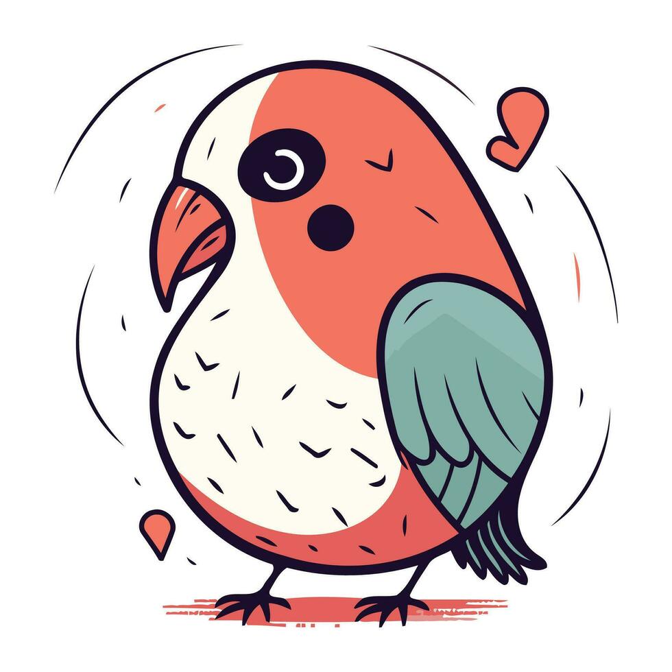 Vector illustration of cute cartoon parrot on white background. Hand drawn bird.