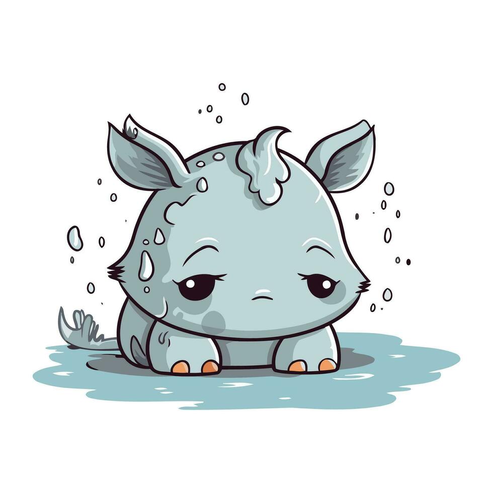 Cute little rhinoceros. Cartoon character. Vector illustration