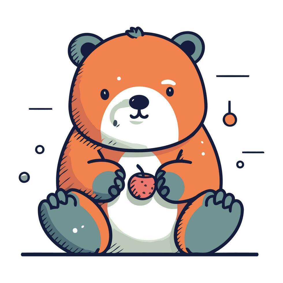 Cute bear with strawberry. Vector illustration in flat cartoon style.