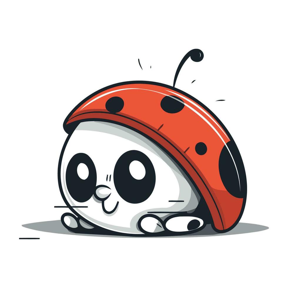 Cute cartoon ladybug sitting on a pillow. Vector illustration.