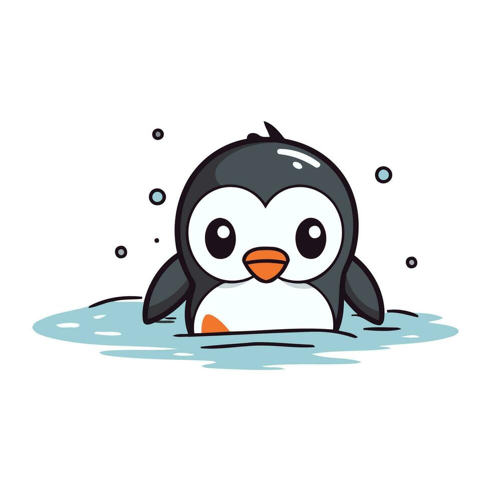 linda pingüino nadando en el agua. vector ilustración diseño.