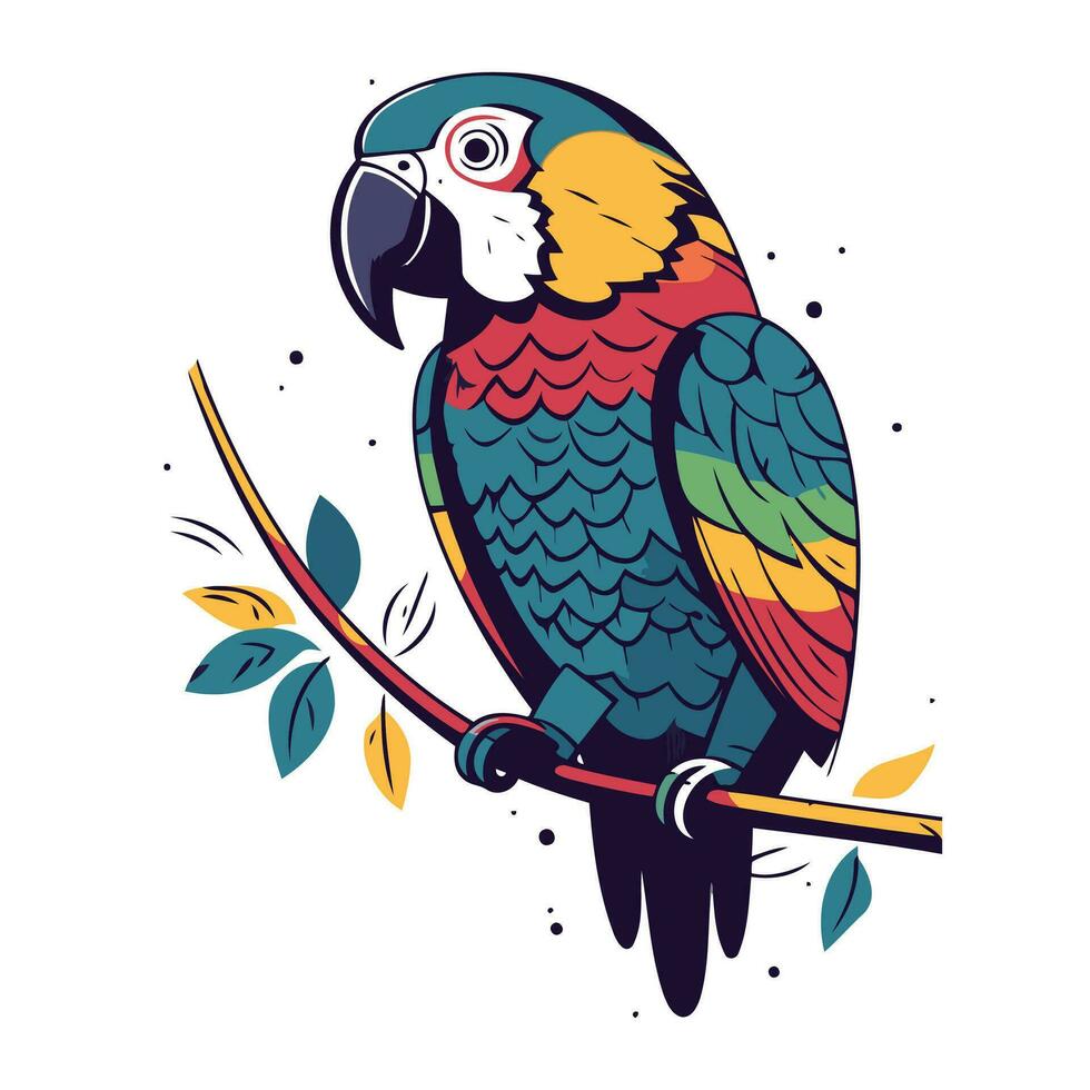 loro sentado en un rama. vector ilustración en dibujos animados estilo.