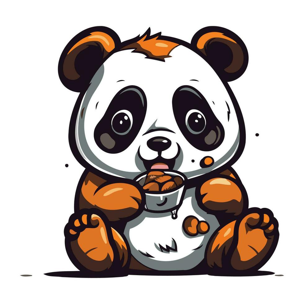 Cute panda bear with a cup of coffee. Vector illustration.