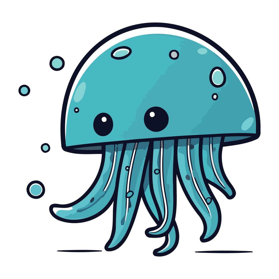 Cute cartoon jellyfish. Vector illustration on a white background.