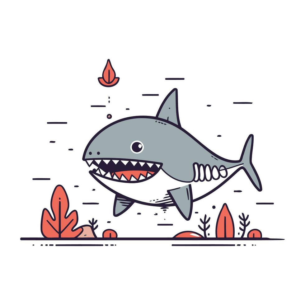 Shark cartoon vector illustration. Cute shark flat style design.
