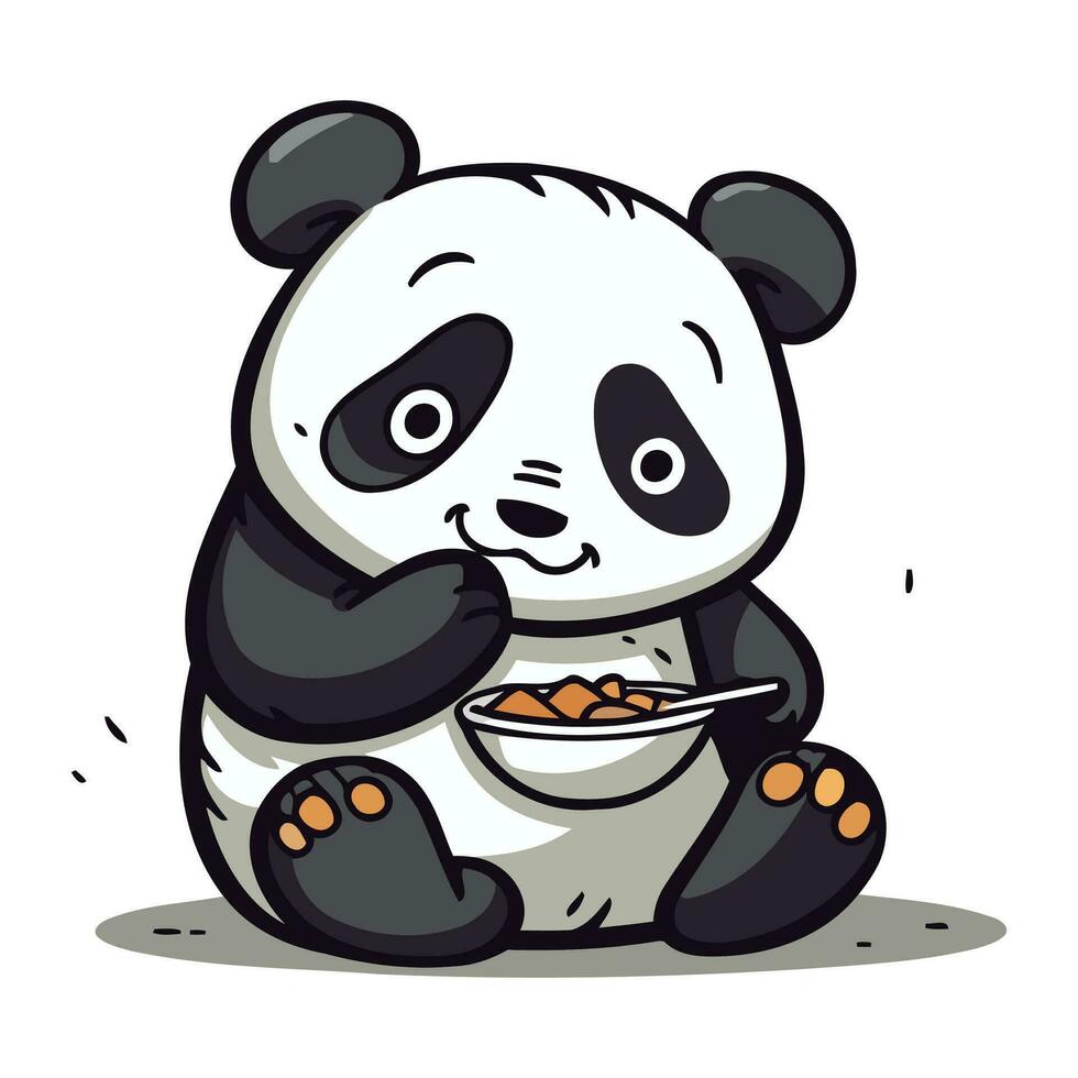 linda panda comiendo alimento. vector ilustración de un dibujos animados panda.