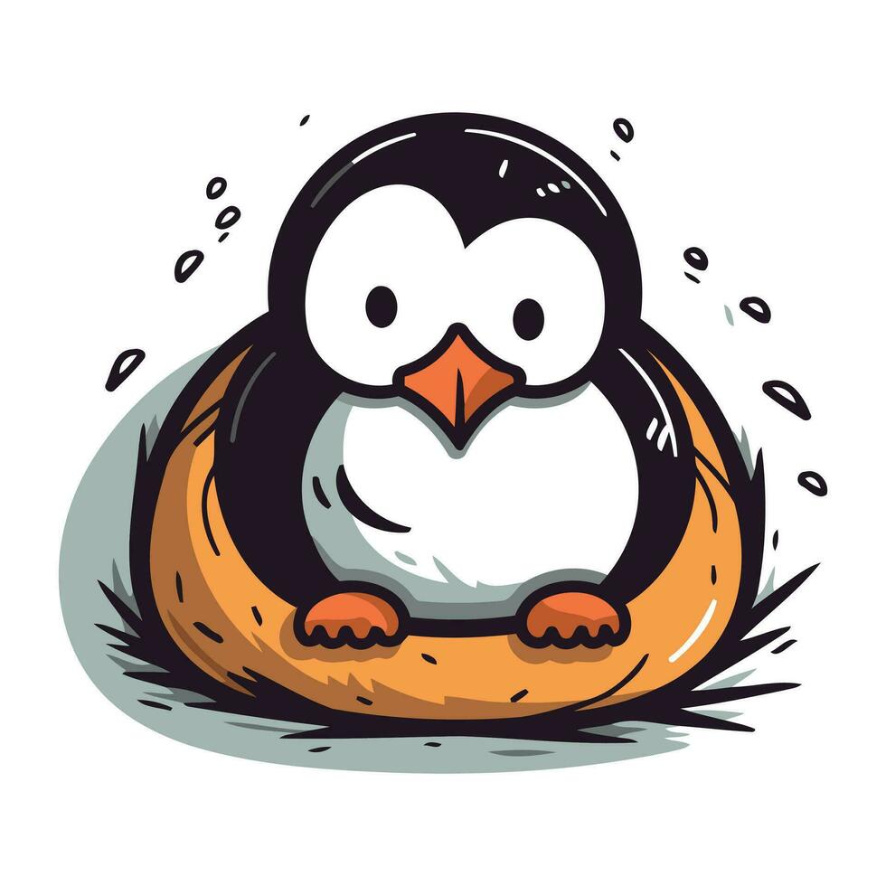 linda pingüino en el nido. vector ilustración aislado en blanco antecedentes.