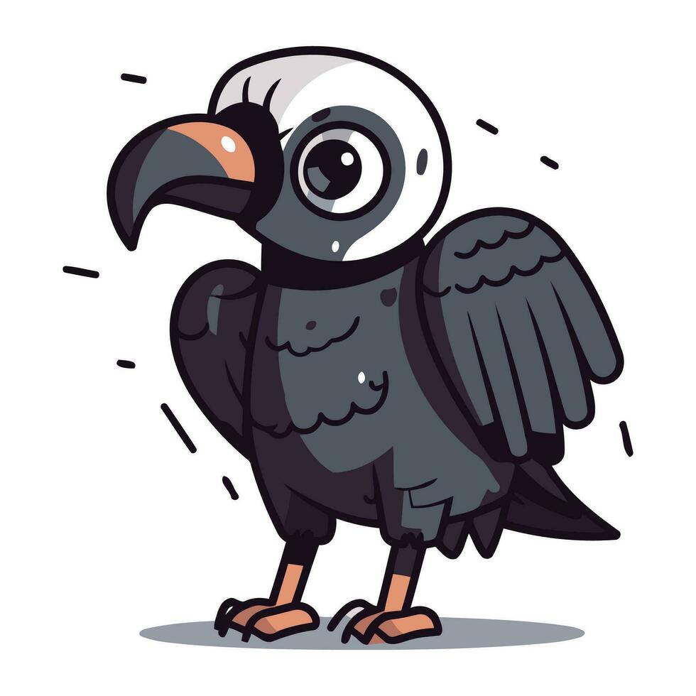 Illustration of a Cute Black Vulture Cartoon Character on White Background vector