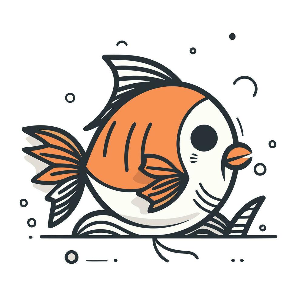 vector ilustración de linda dibujos animados pescado en blanco antecedentes. línea Arte estilo.
