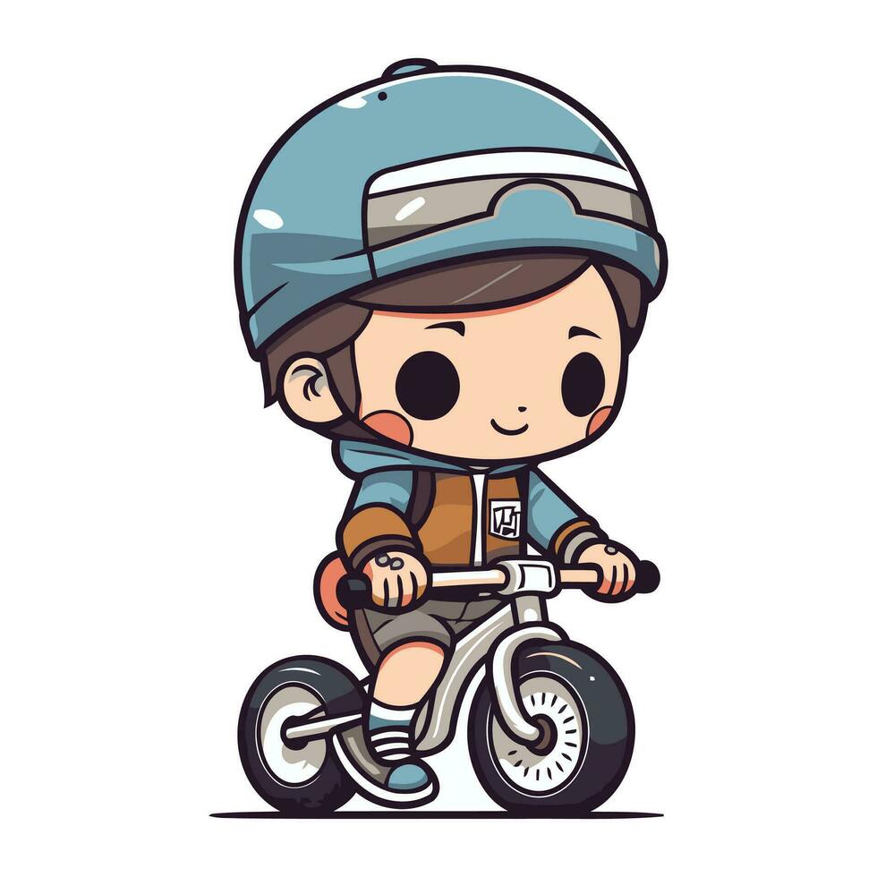 Boy riding a bike. Vector illustration. Isolated on white background.