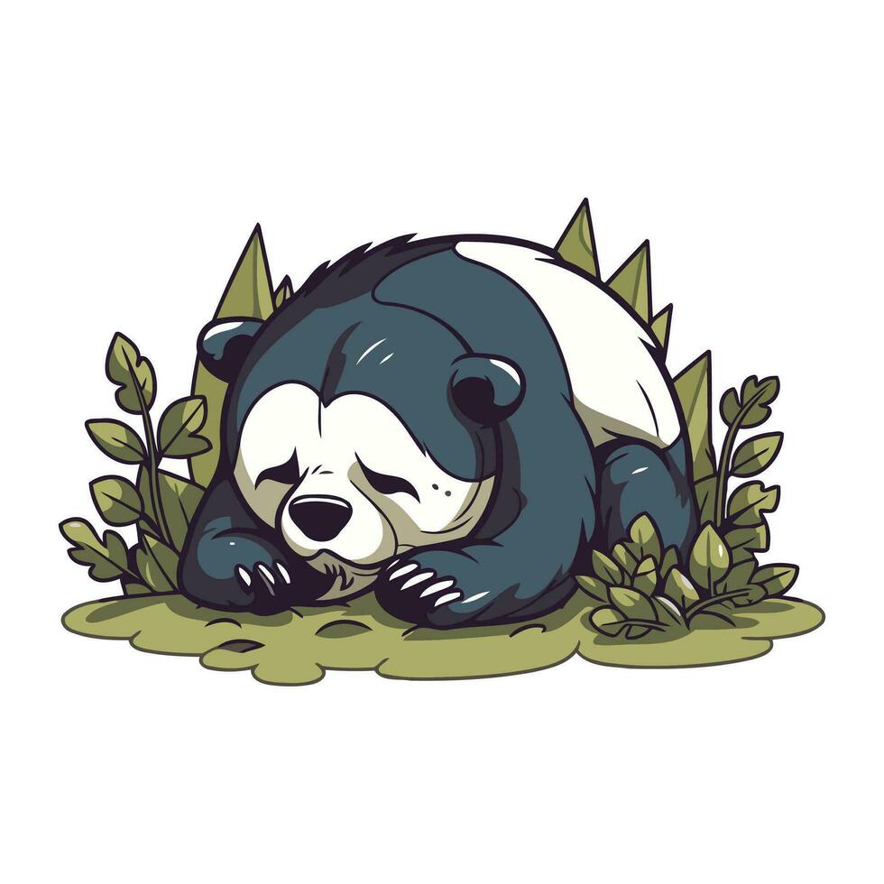 Panda sleeping in the grass. Vector illustration of a wild animal.