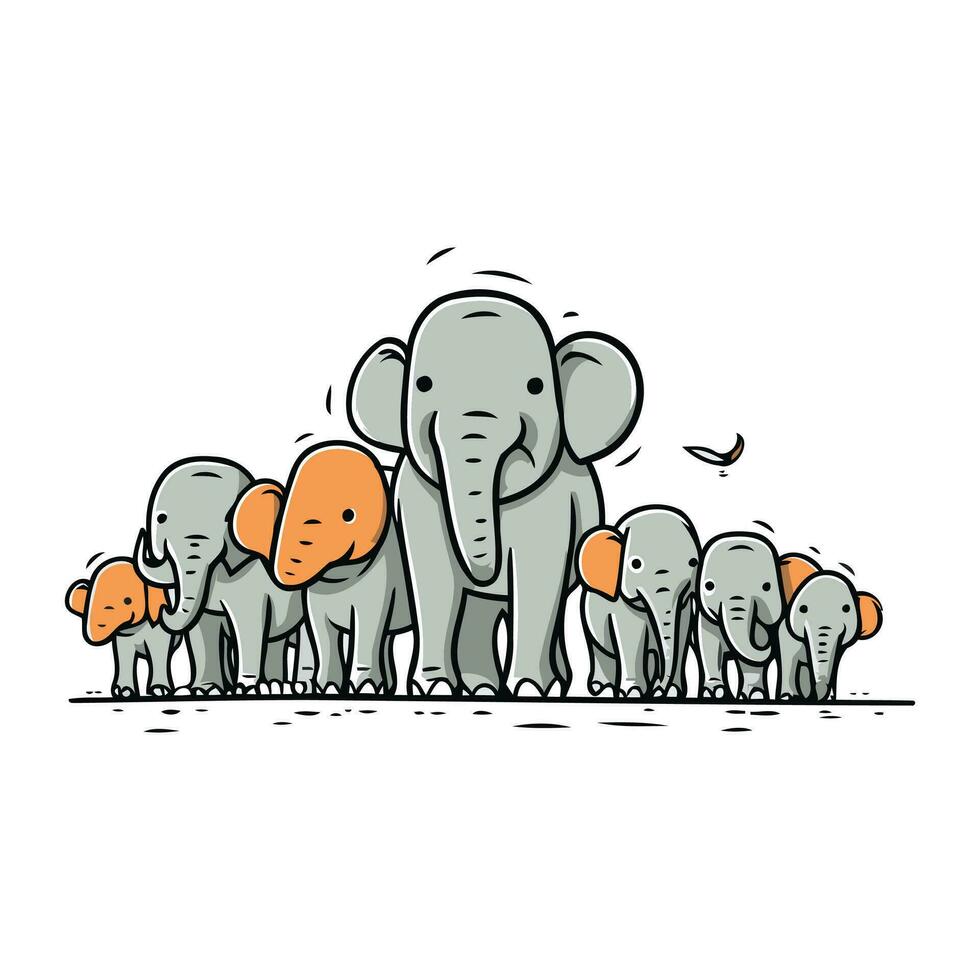 familia de elefantes con su bebé. vector ilustración en garabatear estilo.