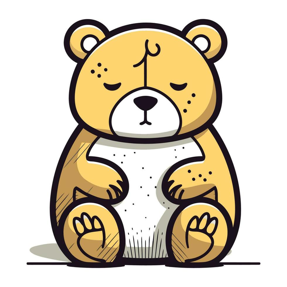 Cute teddy bear sitting. Vector illustration in cartoon style.