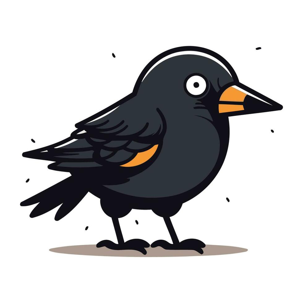 Cute cartoon black crow isolated on white background. Vector illustration.