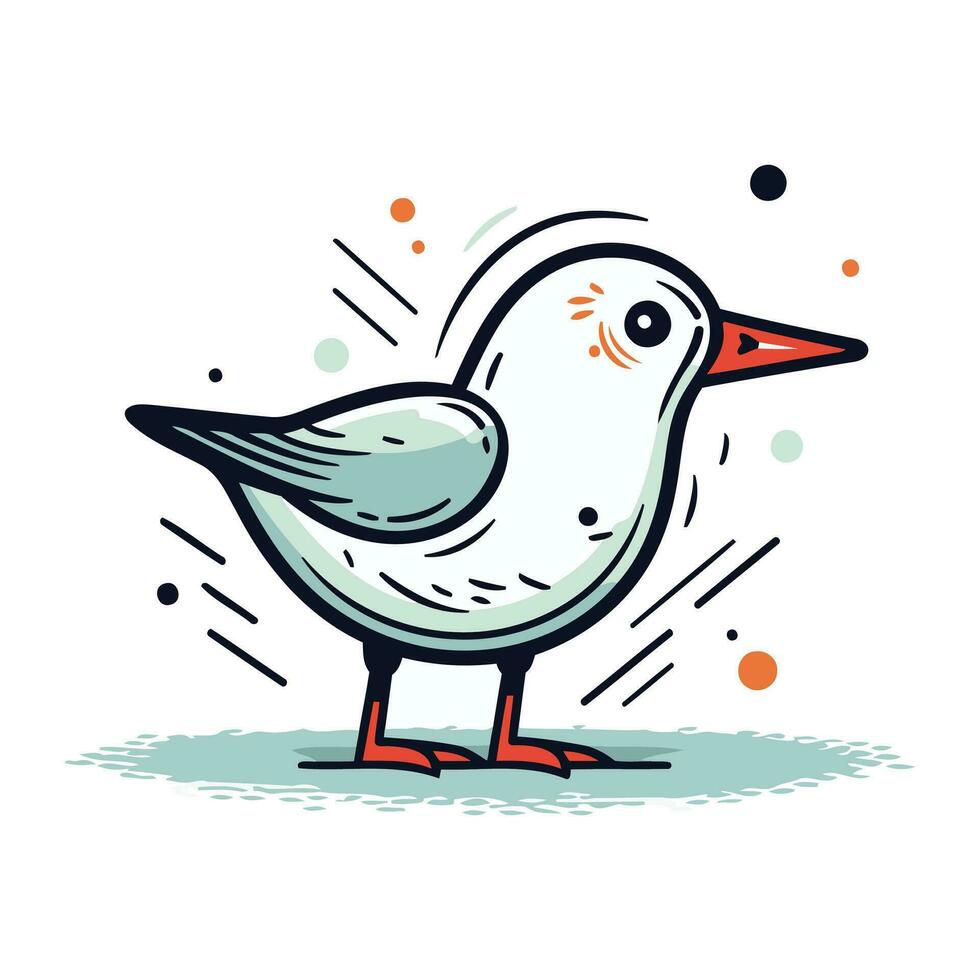 Hand drawn vector illustration of a seagull. Isolated objects on white background.