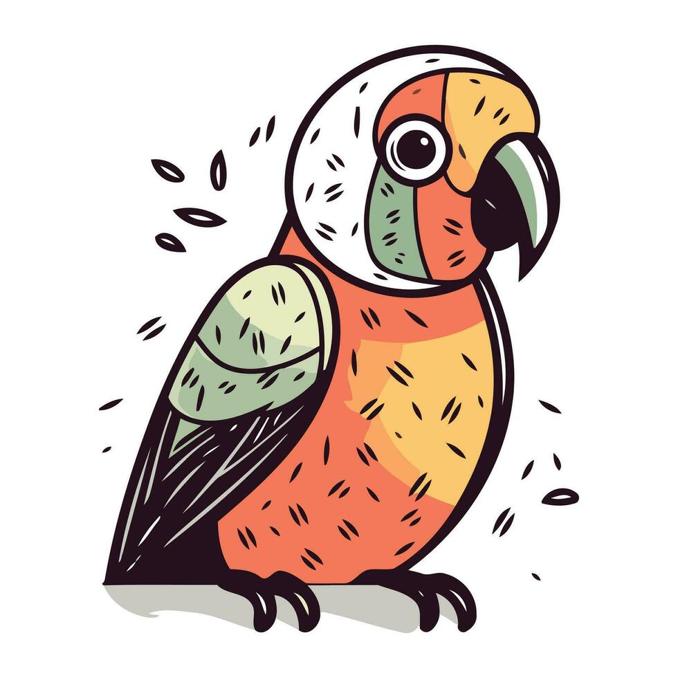 Parrot. Hand drawn vector illustration. Isolated on white background.