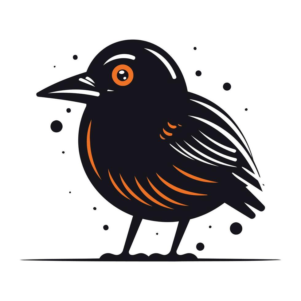 Black bird on a white background. Vector illustration in flat style.