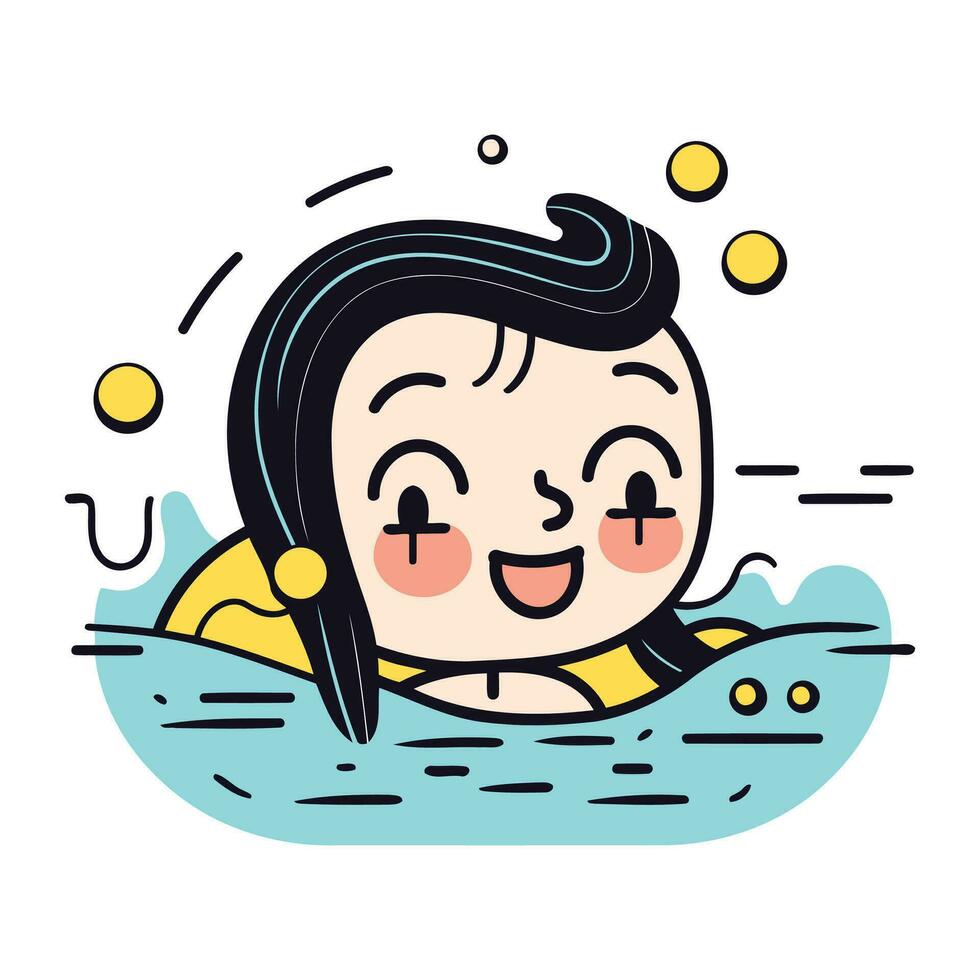 Cute cartoon girl swimming in the sea. Vector illustration in a flat style.