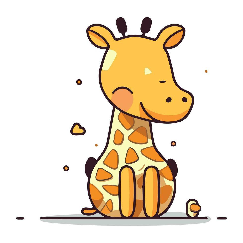 Cute cartoon giraffe sitting on the ground. Vector illustration.