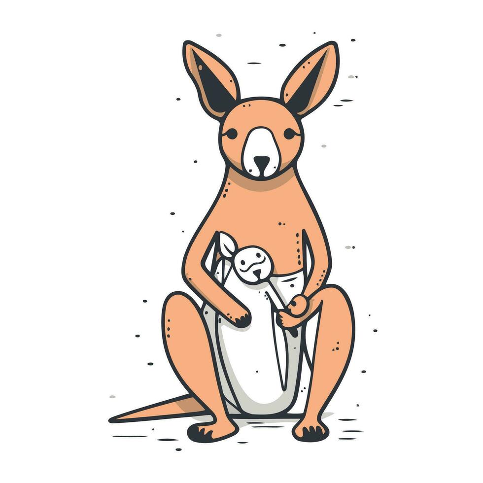 Kangaroo with baby. Vector illustration in doodle style.