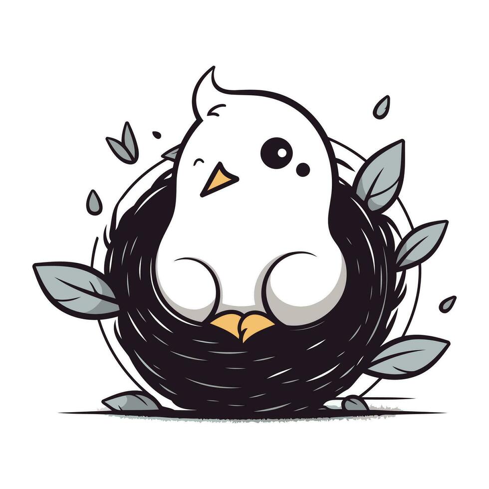 Illustration of a Cute Bird in a Nest with Leaves. vector