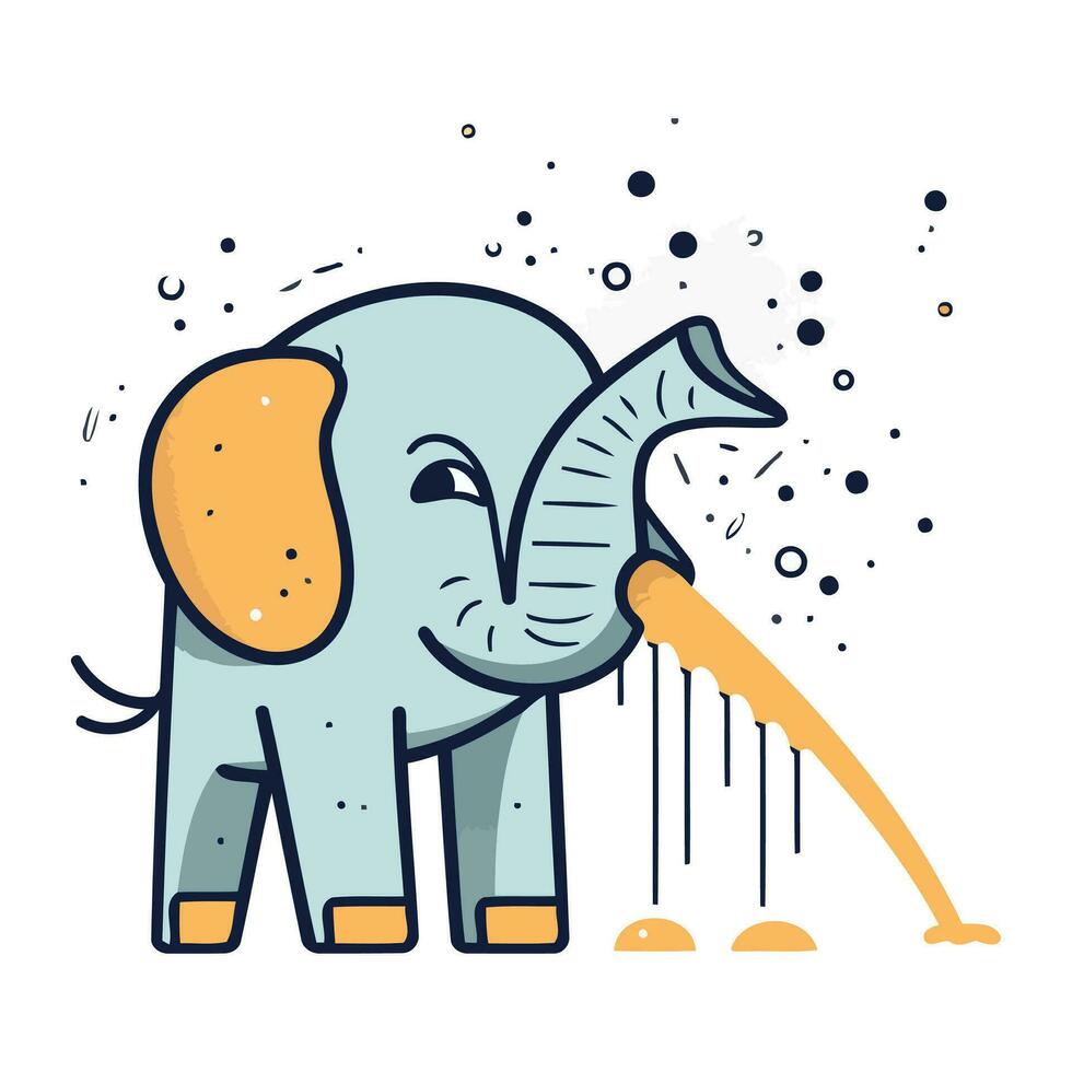 Vector illustration of cute elephant with shower. Line art style design.