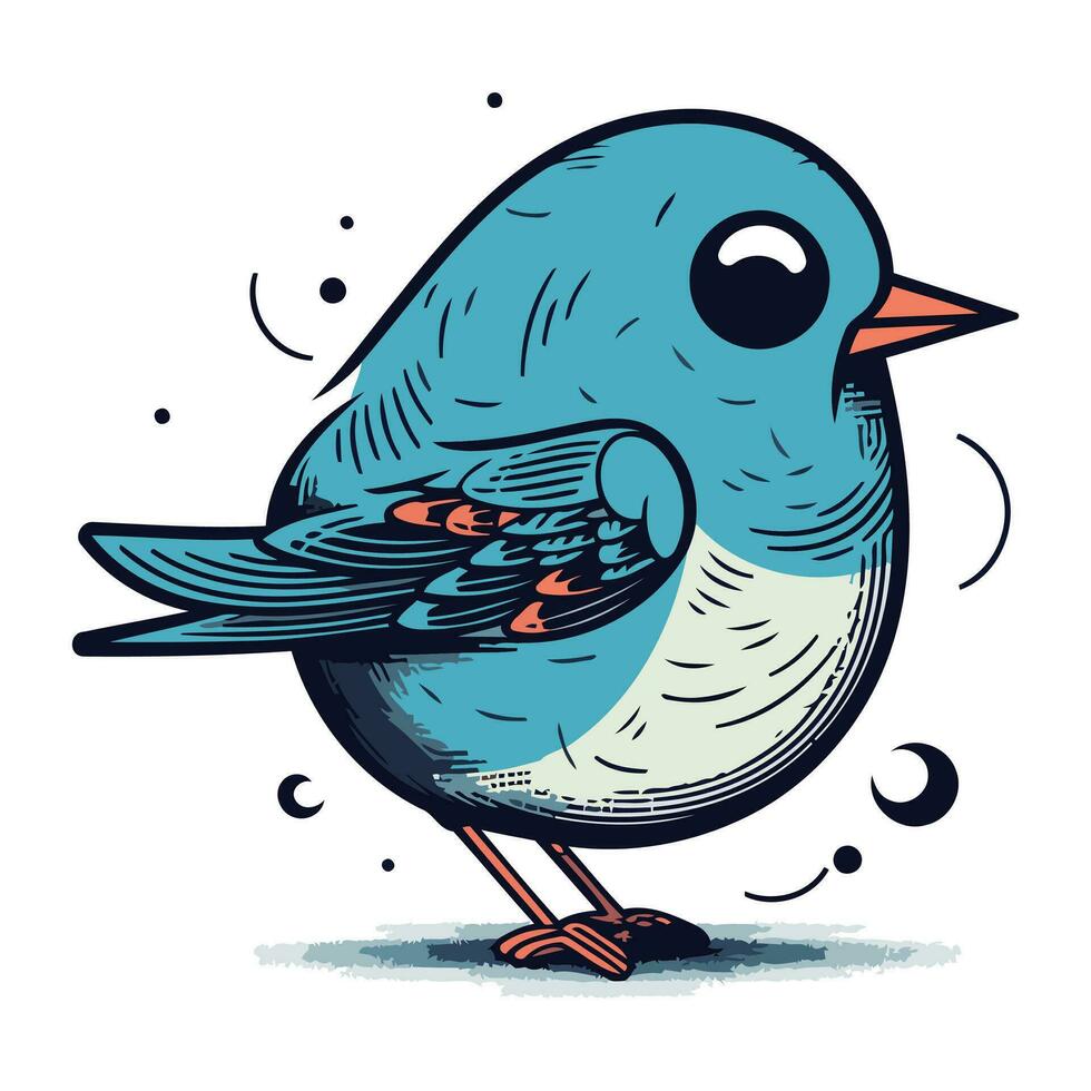 mano dibujado vector ilustración de un linda azul pájaro. aislado en blanco antecedentes.
