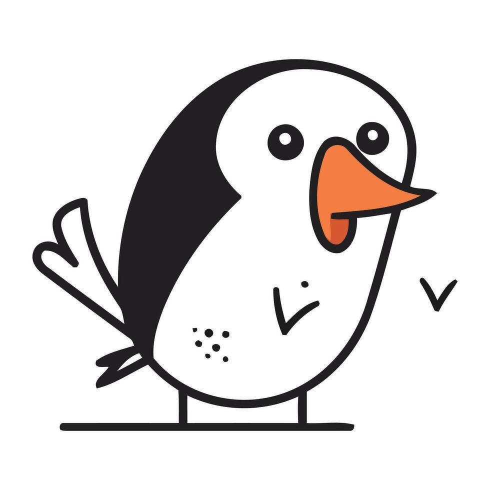 cute little penguin cartoon vector illustration graphic design in black and white