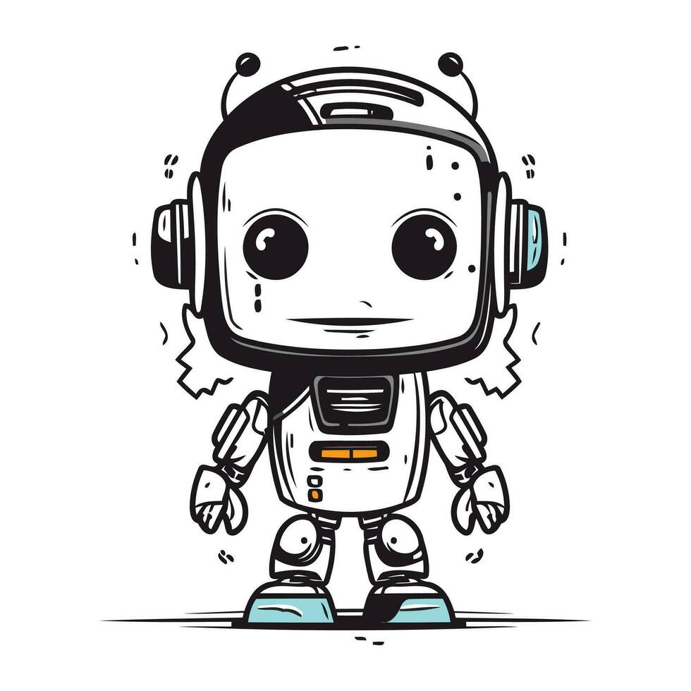 Cute robot cartoon vector illustration. Hand drawn cute robot character.