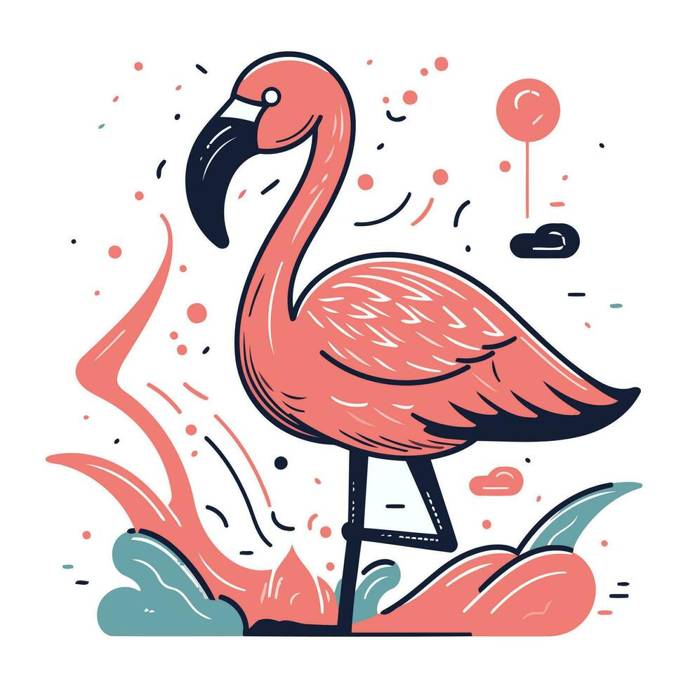 Flamingo. Hand drawn vector illustration in doodle style.