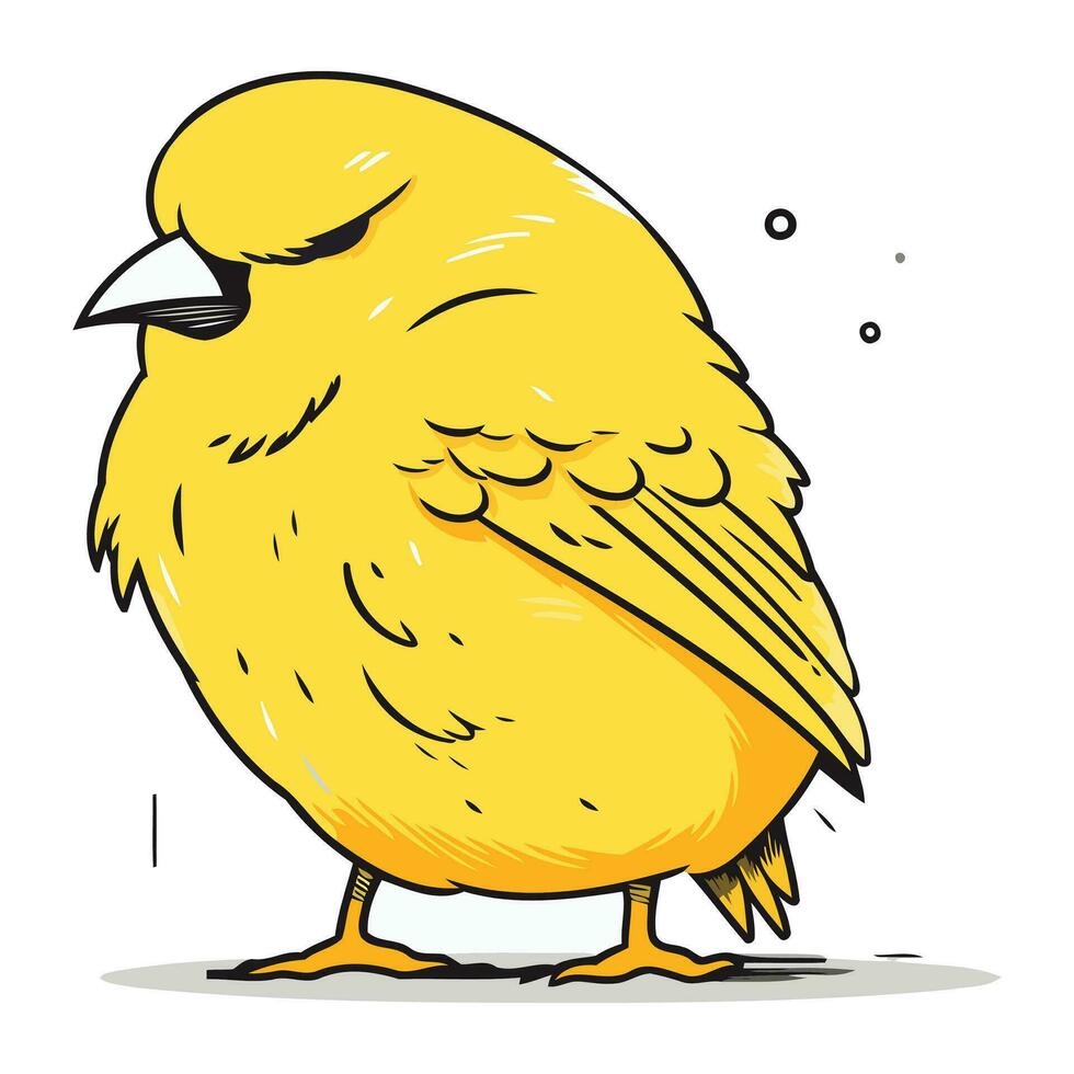 Vector illustration of a cute yellow bird isolated on white background. Cartoon style.