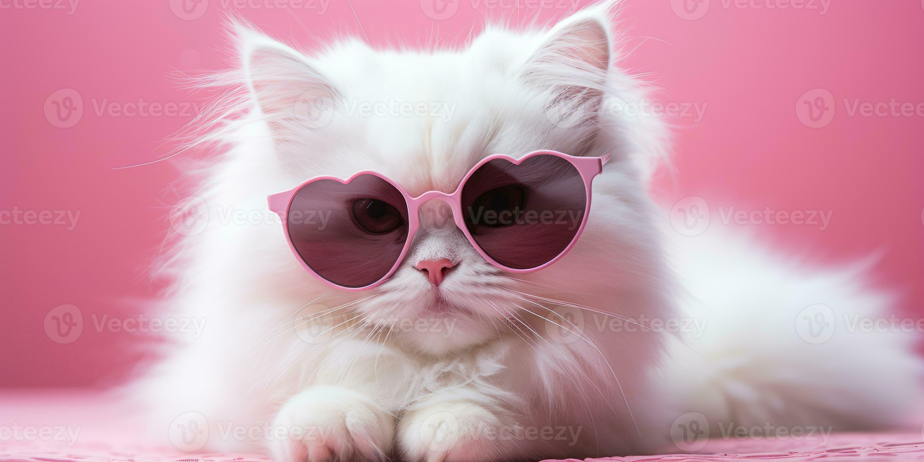 White cat with glasses 2025