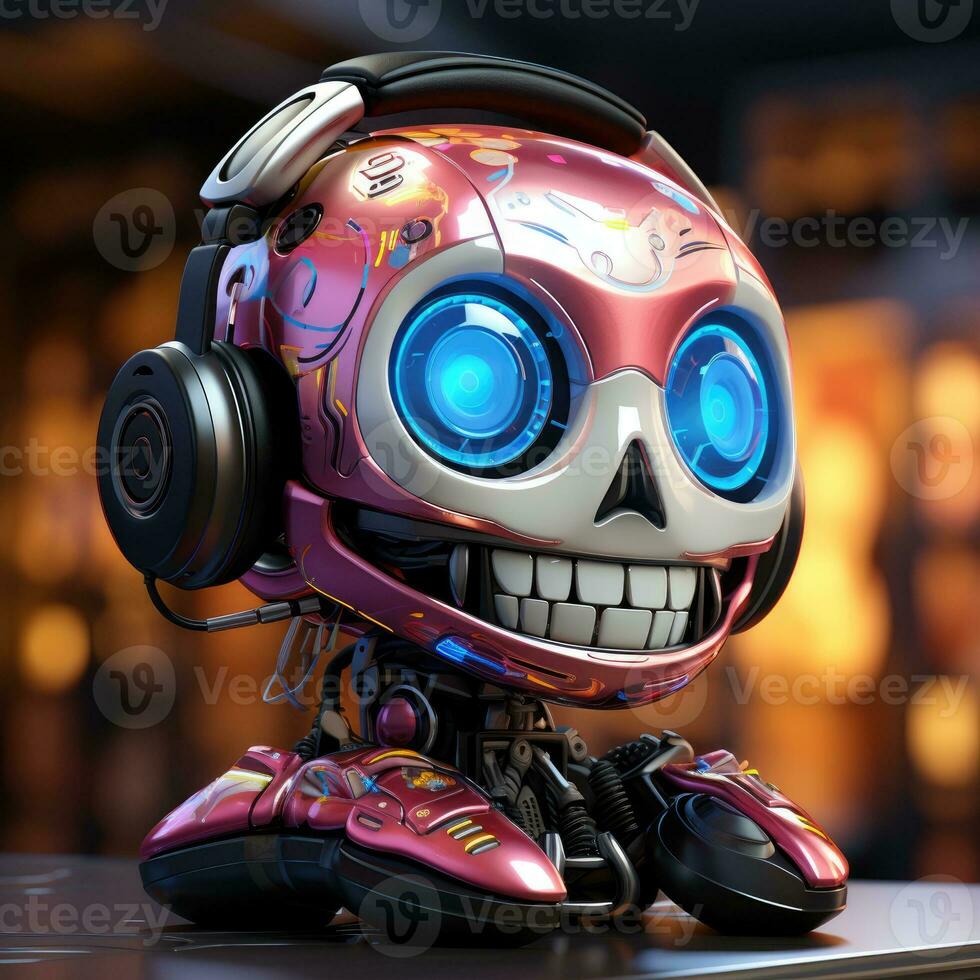 Pixar of a cute skeleton skull image with a robotic texture, AI Generative photo