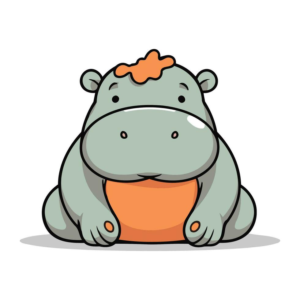 Cute hippo cartoon character sitting on orange ball vector illustration.