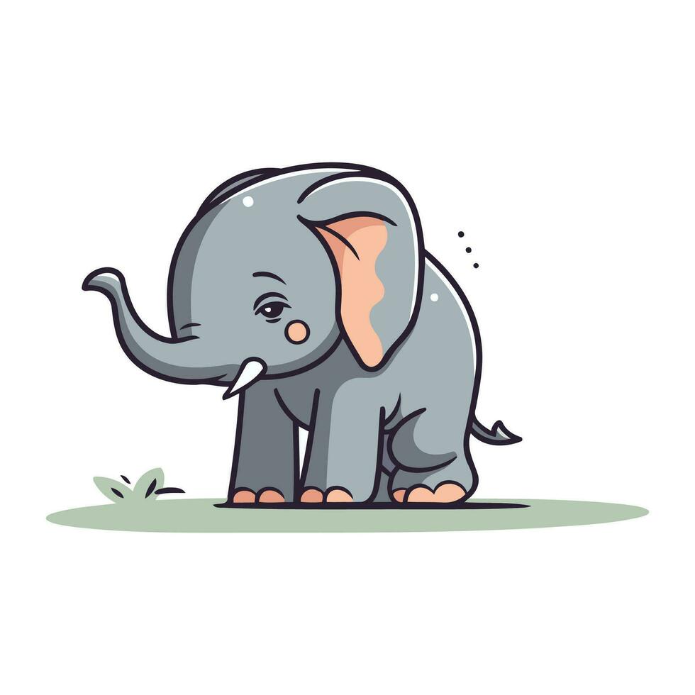 Cute elephant vector illustration isolated on a white background. Hand drawn cartoon style.