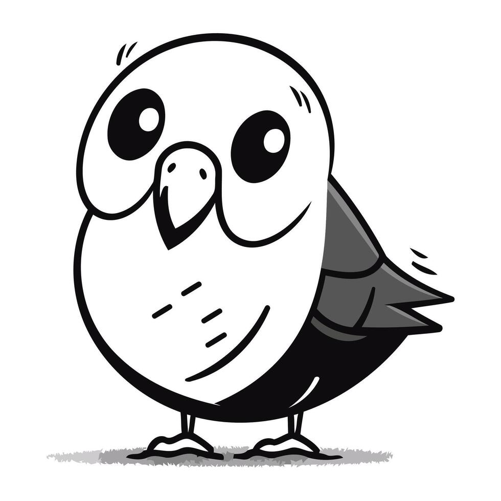 cute cartoon black and white owl isolated on white background. vector