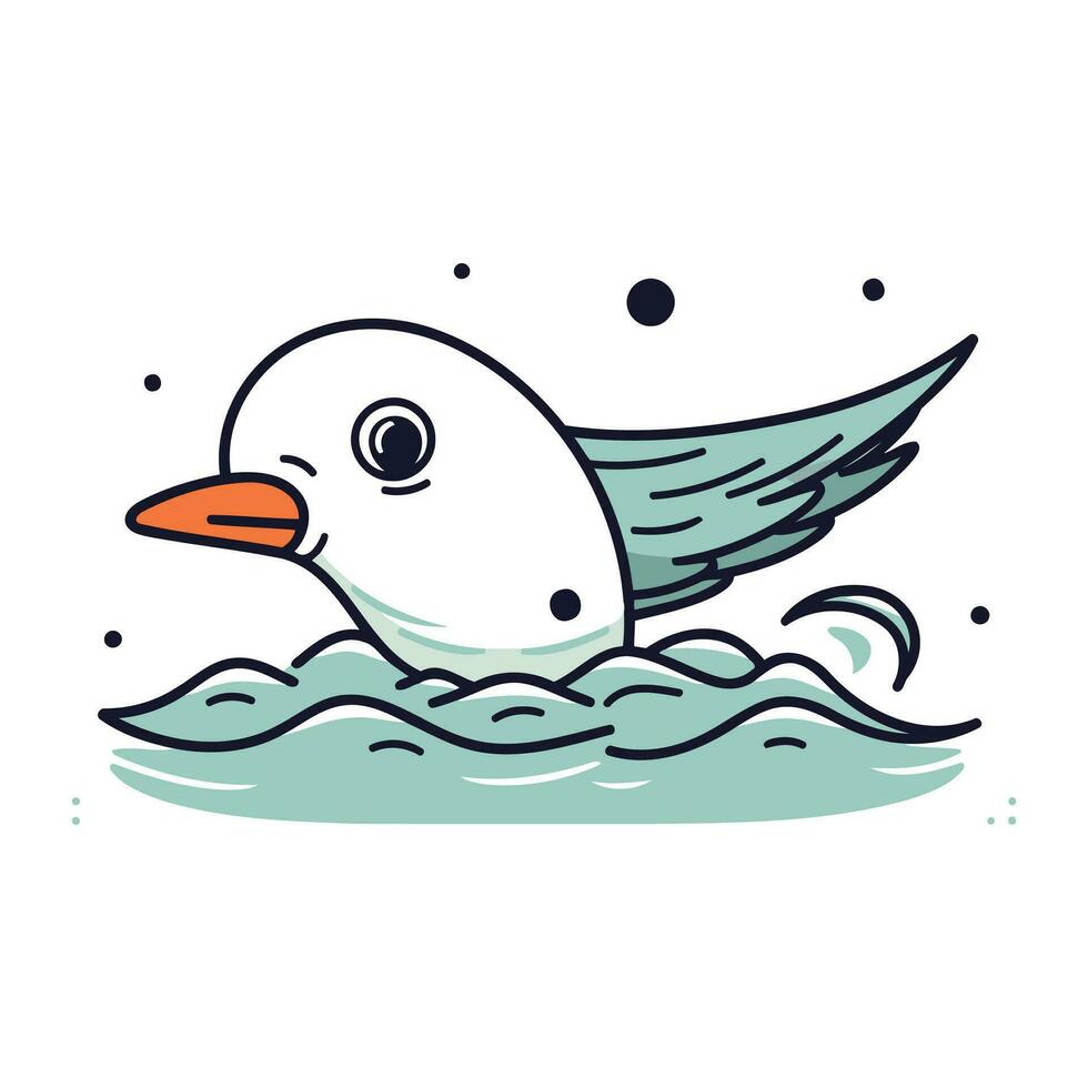 Vector illustration of a cute cartoon seagull swimming in the sea.