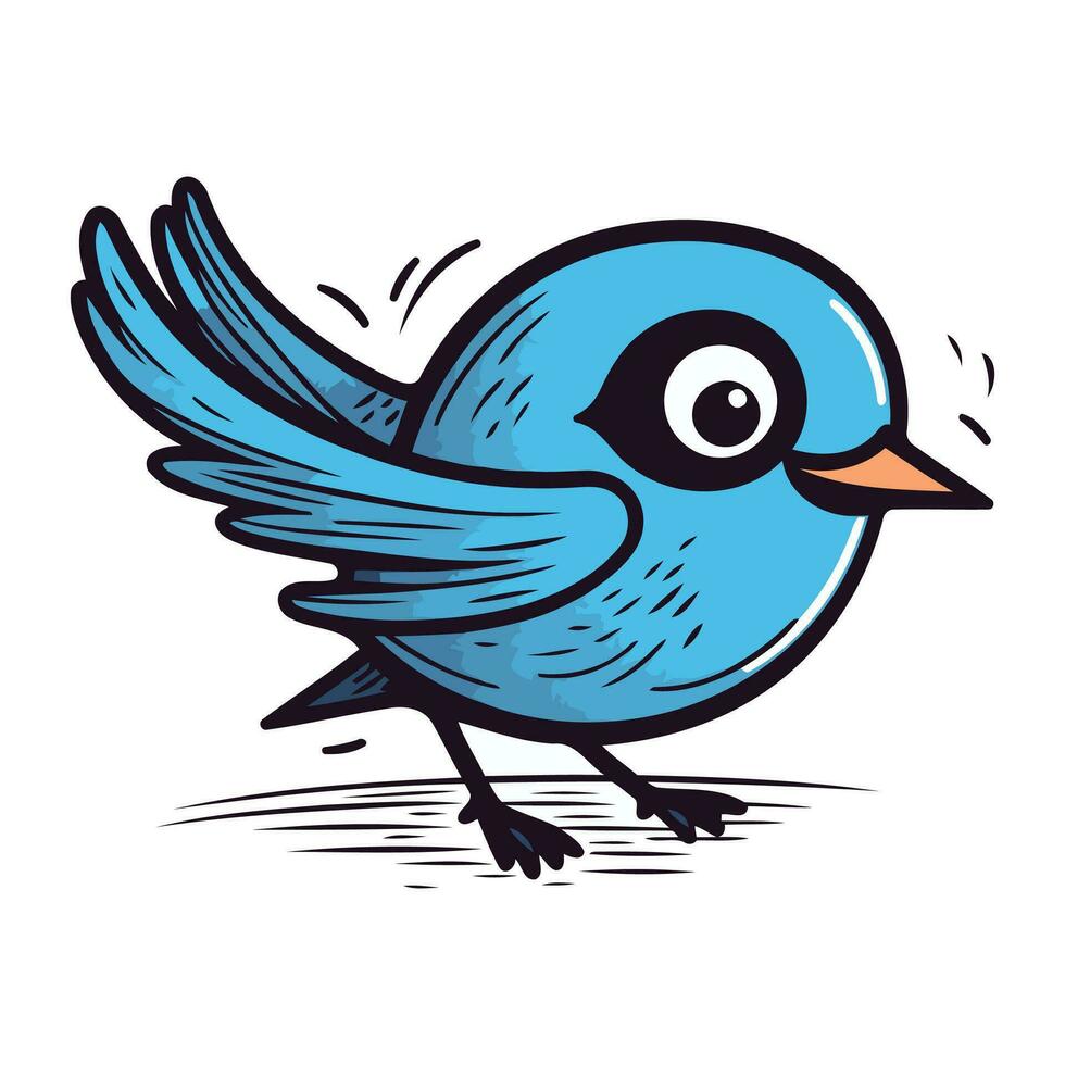 Cartoon blue bird. Vector illustration. Isolated on white background.