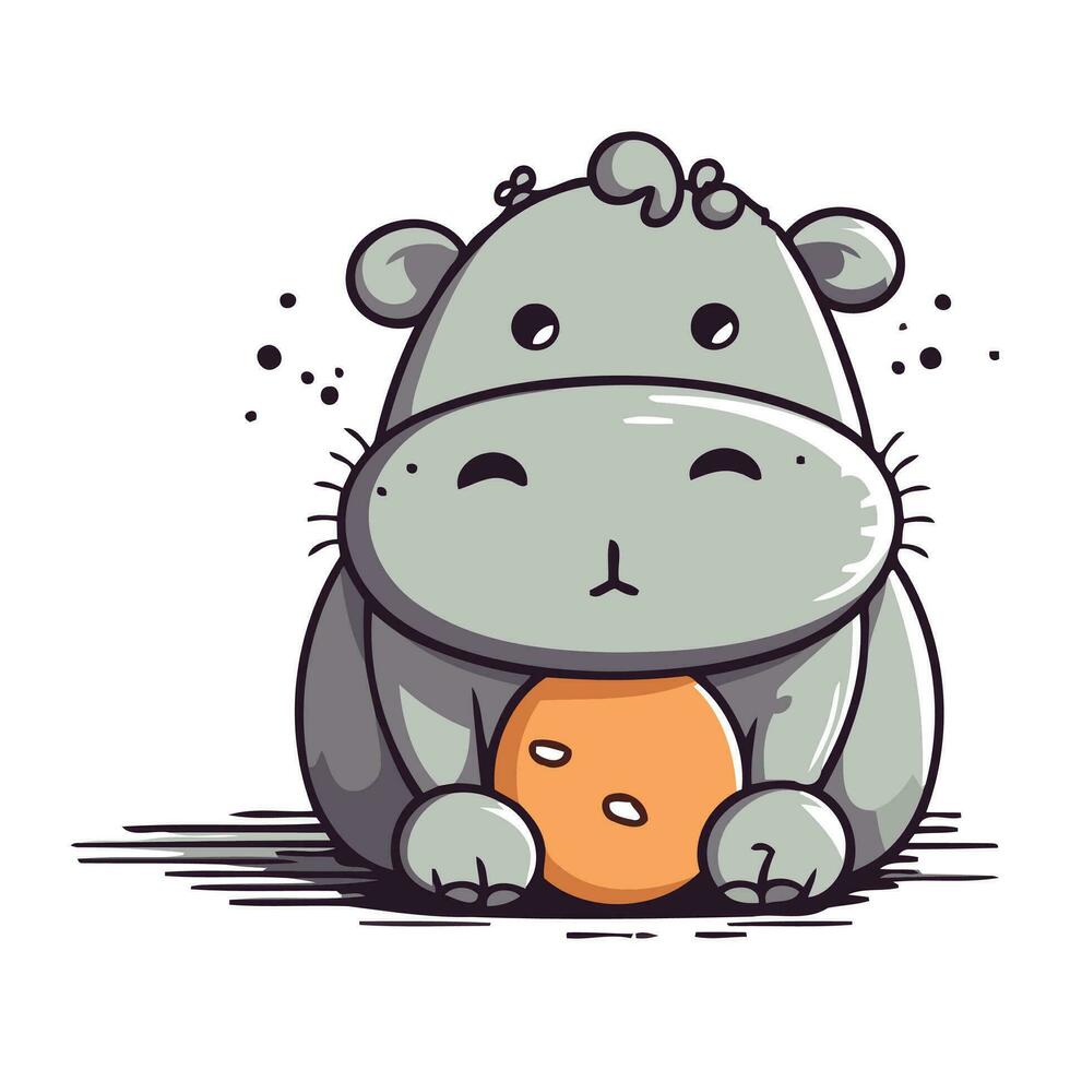 linda hipopótamo sentado y participación un naranja. vector ilustración.