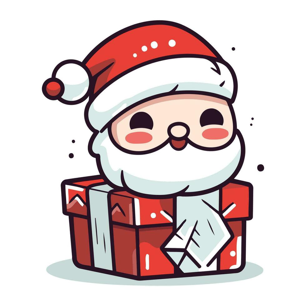 Cute Santa Claus with gift box. Vector cartoon character illustration.