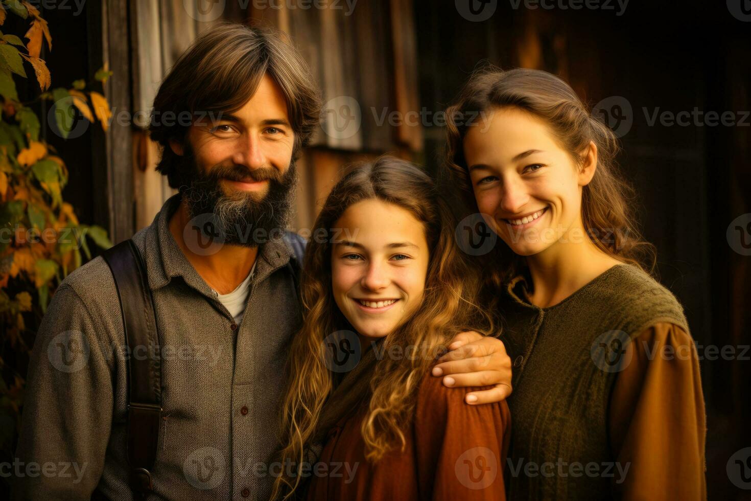 antiguo mundo familia retrato a acción de gracias estallidos de otoño matices antecedentes con vacío espacio para texto foto