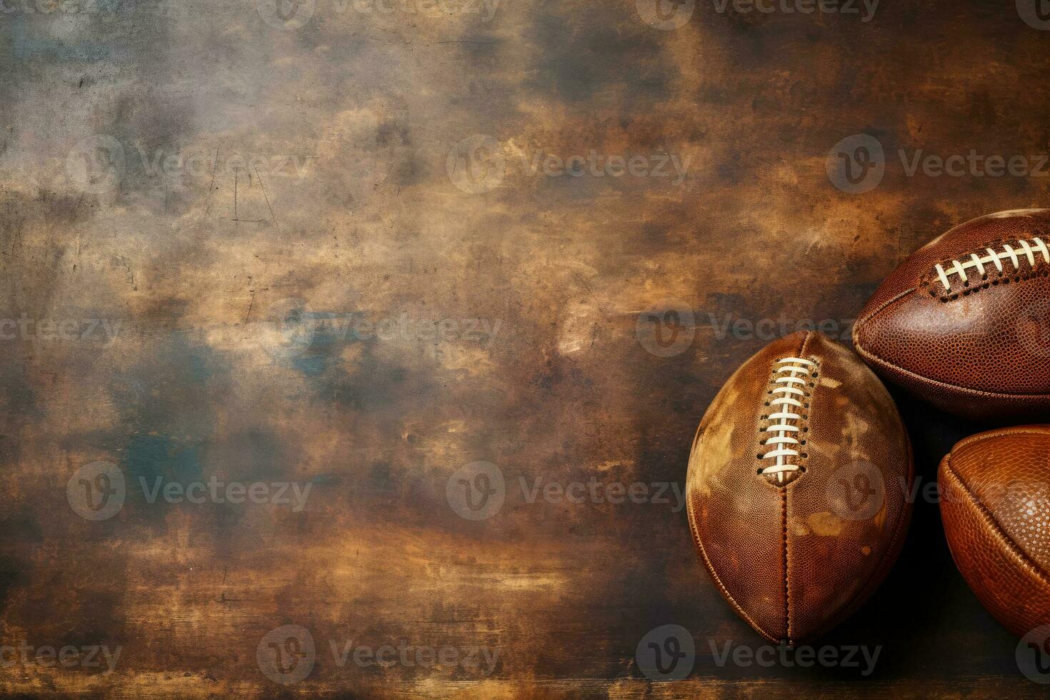 Touch football game nostalgia vintage leather brown hues background with empty space for text photo