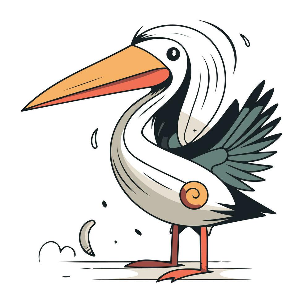 Cartoon pelican. Vector illustration. Isolated on white background.